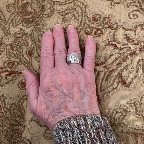 SONIA BITTON NEW YORK SKYLINE RING 14K W/3 DIAMONDS WHITE GOLD WIDE BAND SIZE 7 - Picture 10 of 11